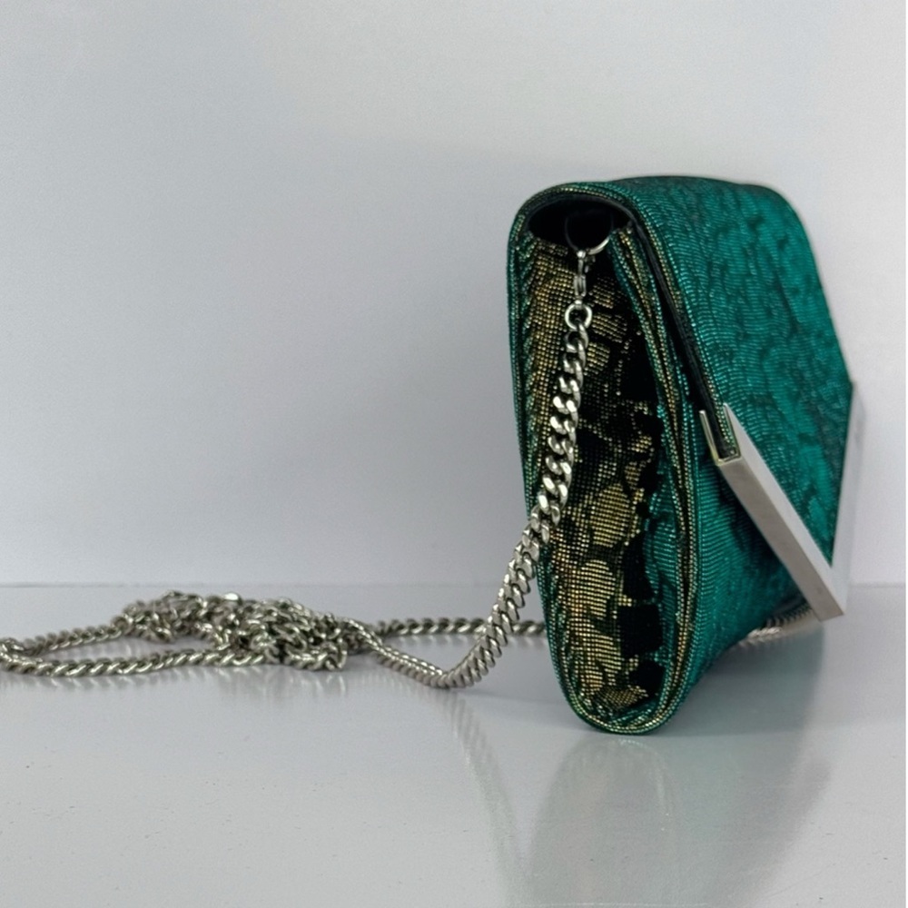 Jimmy Choo Emmie Metallic Glitter Hologram Camo Zebra Jacquard Print Clutch NEW - Picture 10 of 16